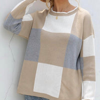 Esley Collection - Squares printing knit sweater top