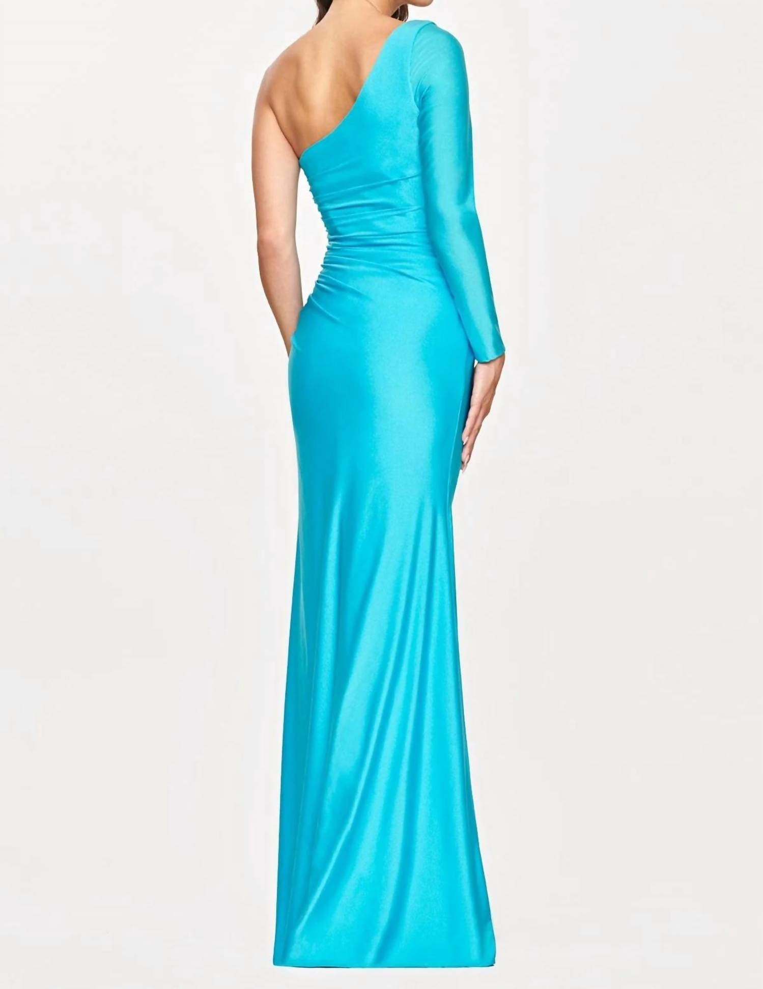 FAVIANA One Shoulder Long Sleeve Gown in sky blue - women's dress - alternate view