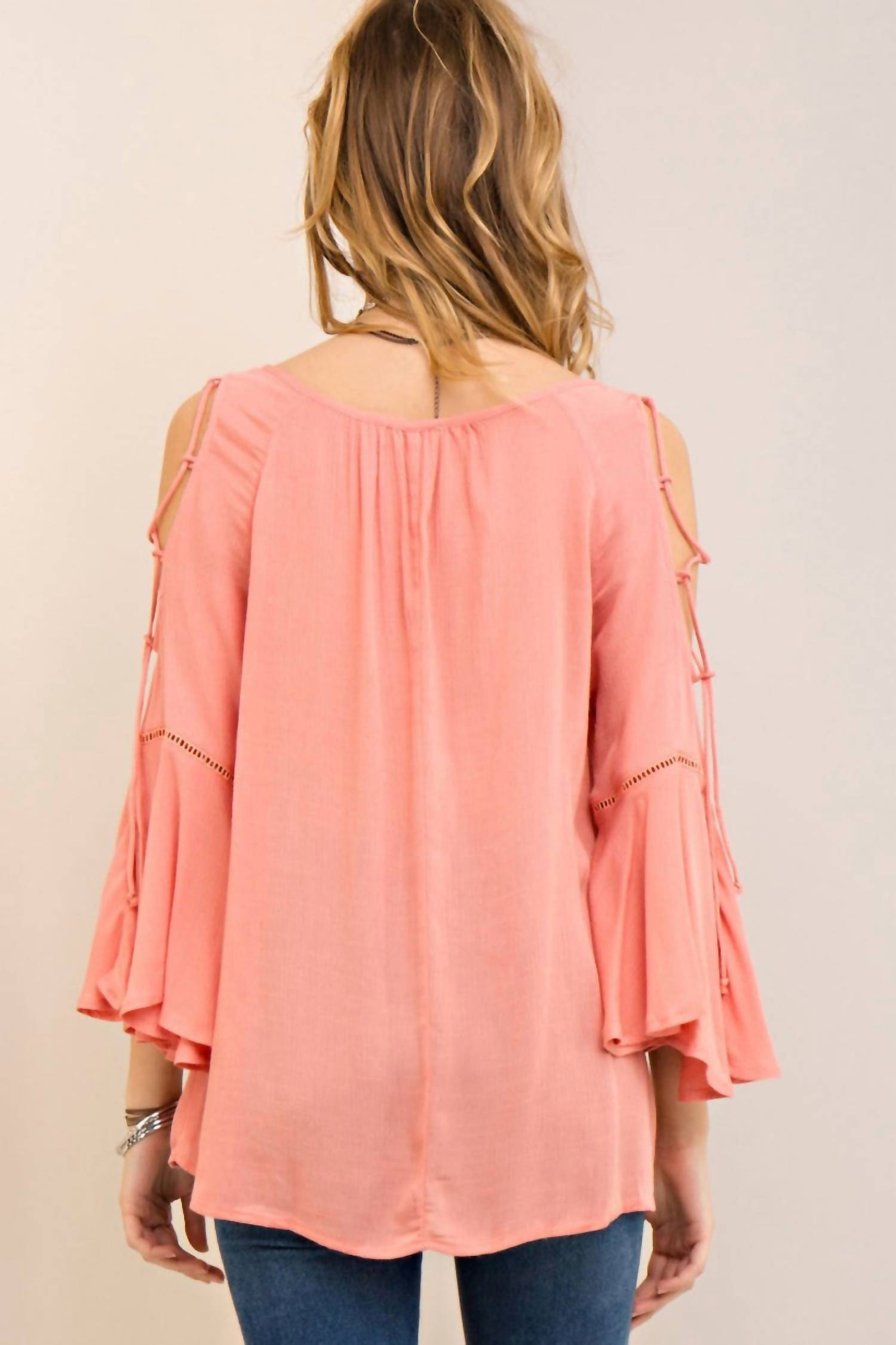 Entro - Open Shoulder Bell Sleeve Top