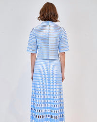 SIMKHAI Adley Cropped Polo in blue hydrangea multi - women's shirt - detail view