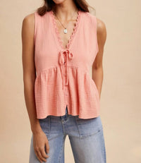 Anniewear - Sleeveless Button Front Top