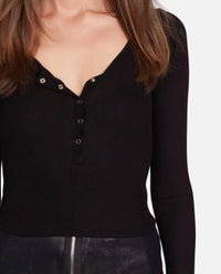 Michael Lauren - Reghan Crop Long Sleeve Scoop Neck Henley Top