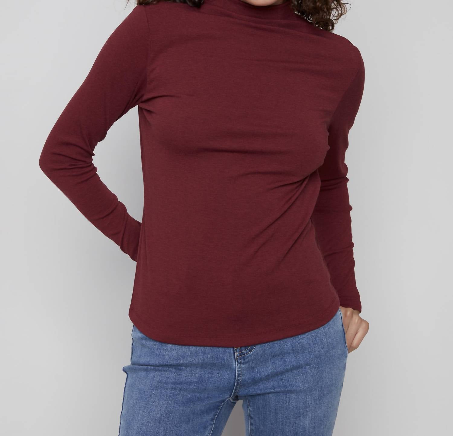 Charlie B - Rib Knit Long Sleeve Mock Neck Top