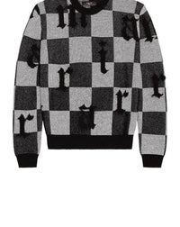 Amiri Logo Check Cashmere Crewneck Sweater in black white - men's sweater - alternate view