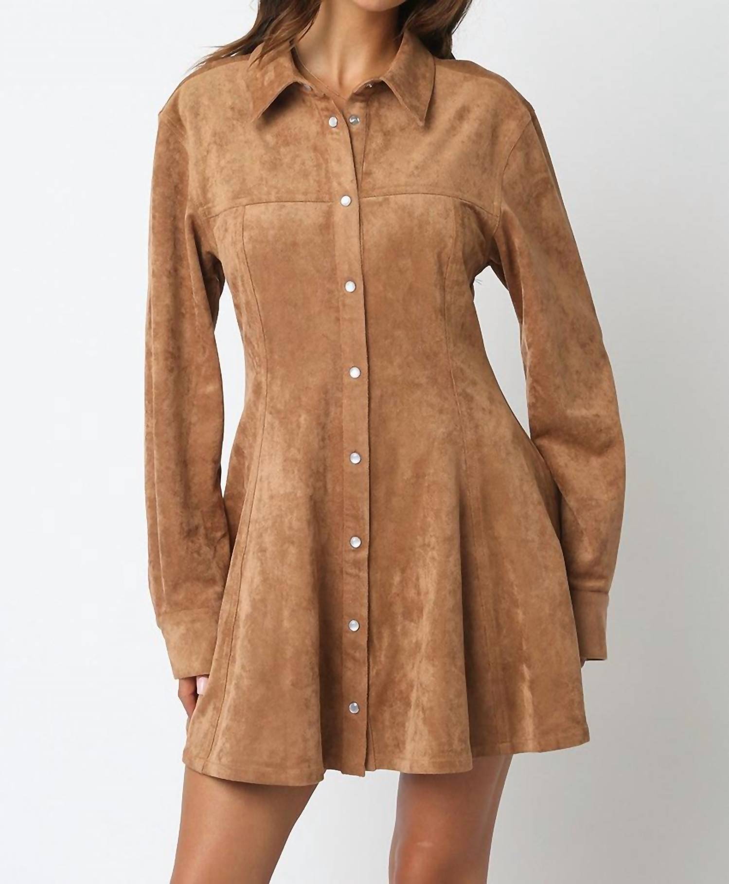 Olivaceous - Women's Kira Suede Button Down Dress