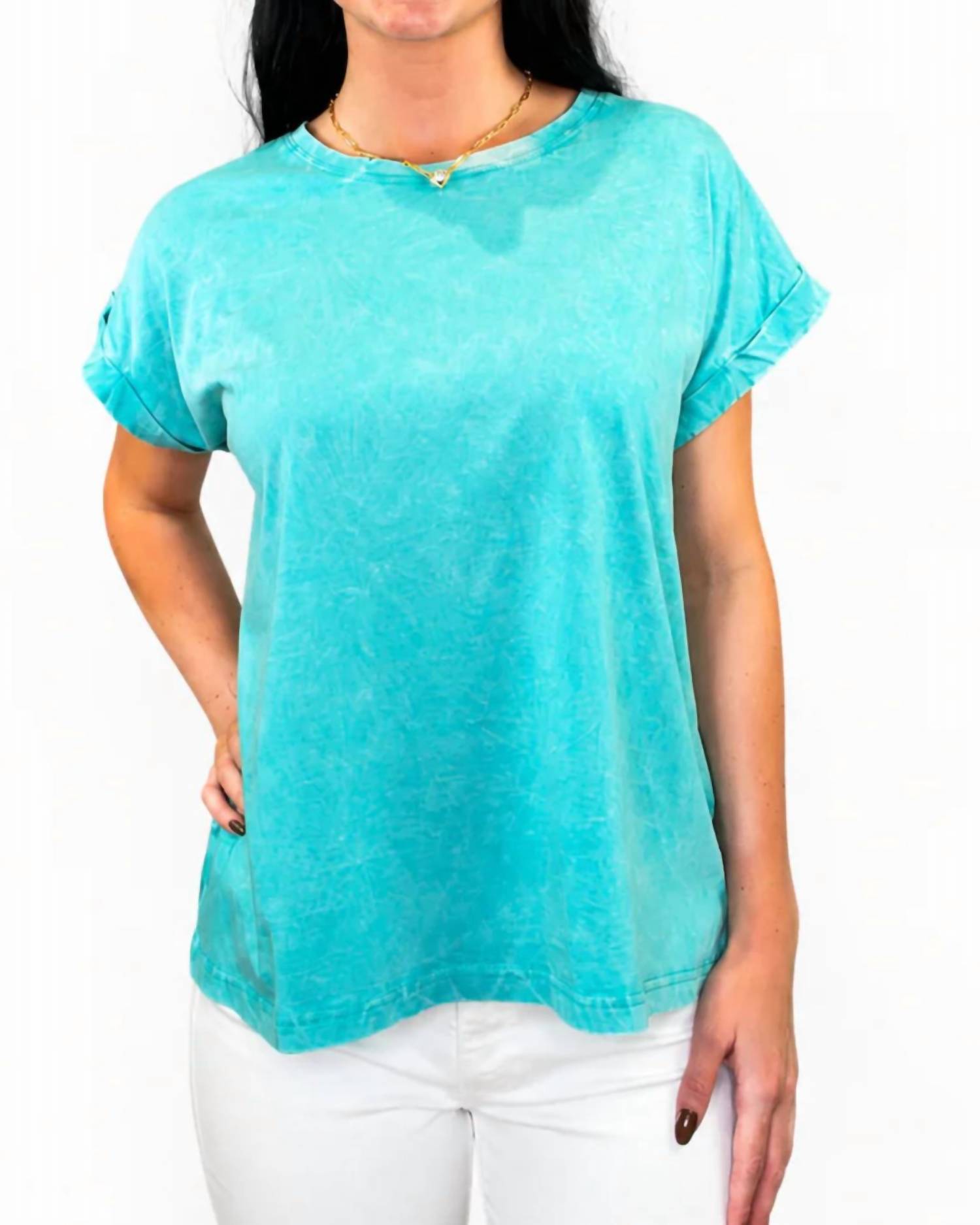 Zenana - Mineral Wash Rolled Sleeve Tee