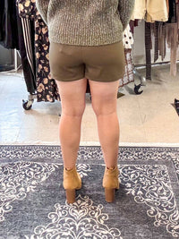 AnnieWear Lily Vegan Faux Leather Side Slit Detail Skort in mocha - women's shorts - alternate view