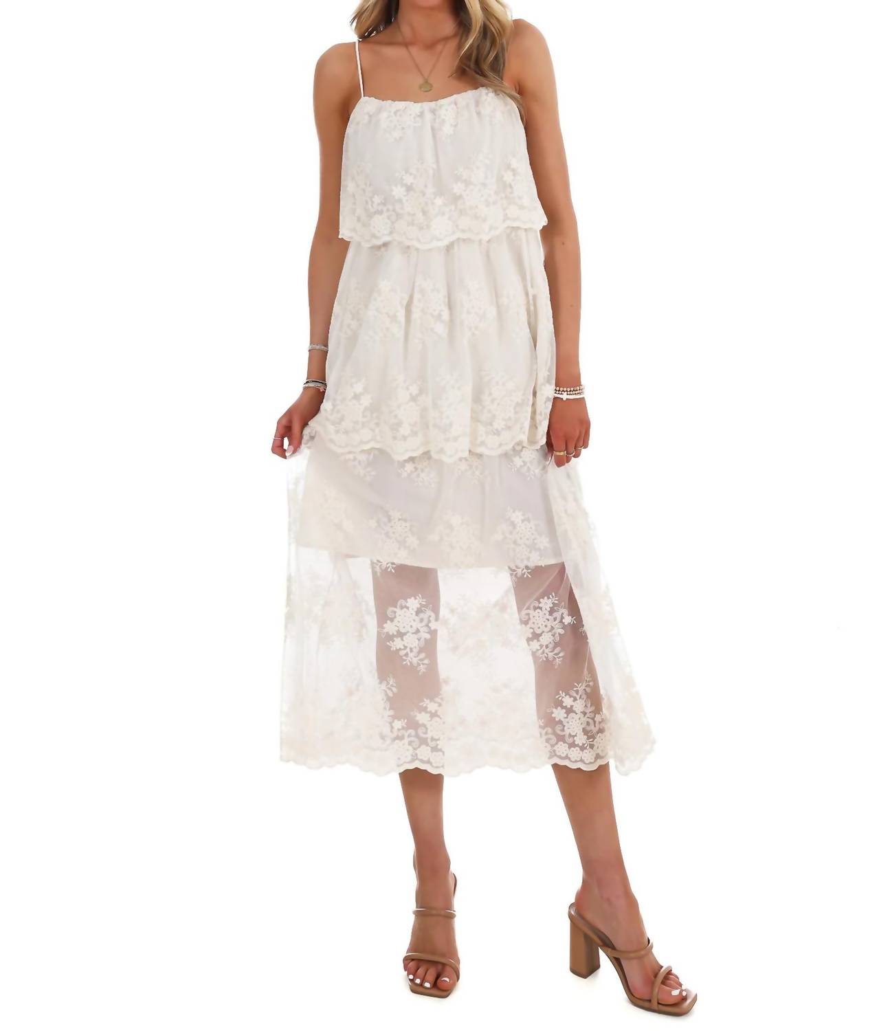 Storia - Heirloom Floral Tiered Lace Midi Dress