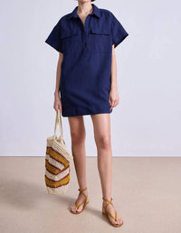 APIECE APART Stefana Shirt Dress in navy - women's dress