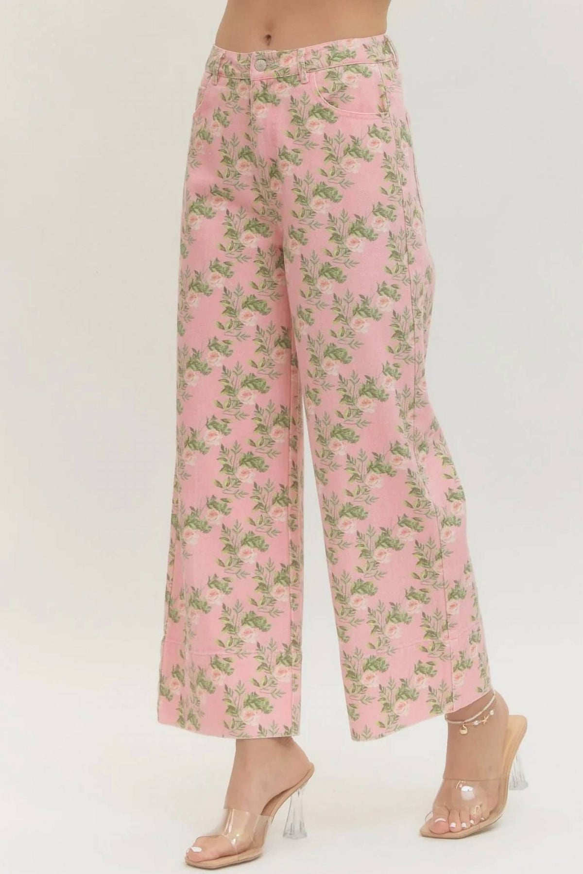 Entro - Floral Print Wide Leg Jeans