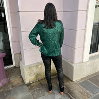 Voy - Double Pocket Collared Sequin Blouse