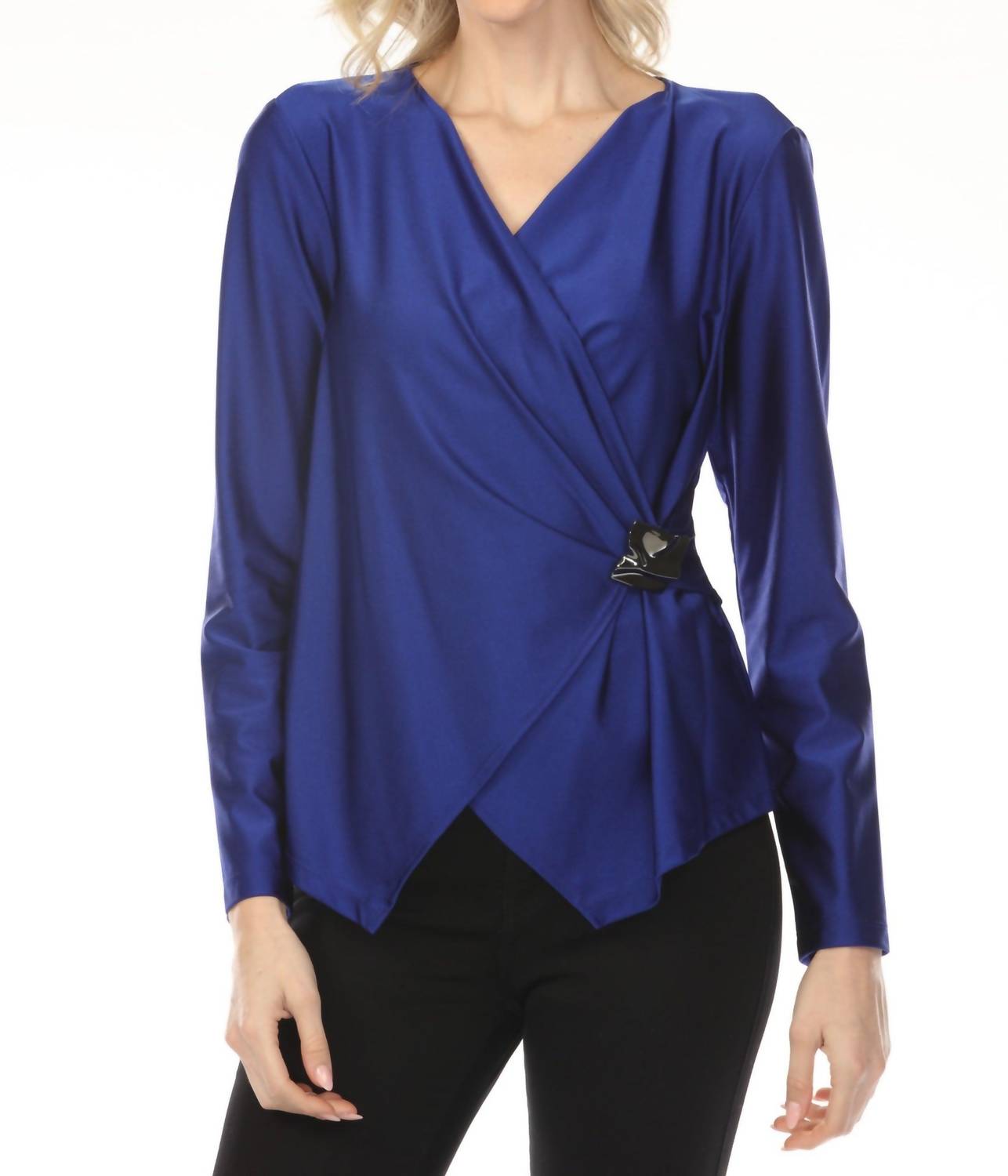 Joseph Ribkoff - Faux Wrap Fitted Satin Top