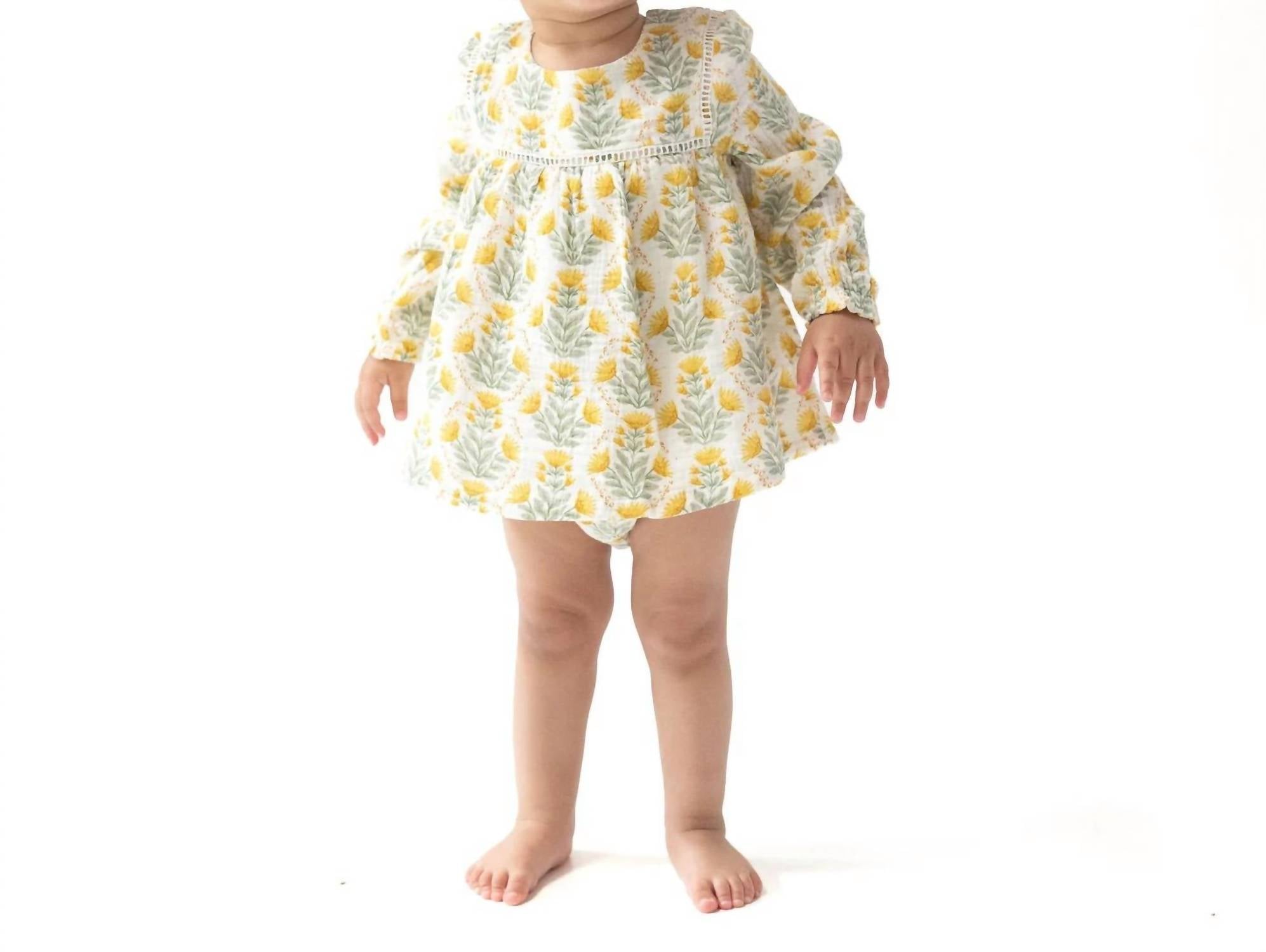 ANGEL DEAR Puffed Long Sleeve Bubble With Skirt in winter dandelions - kids' dress