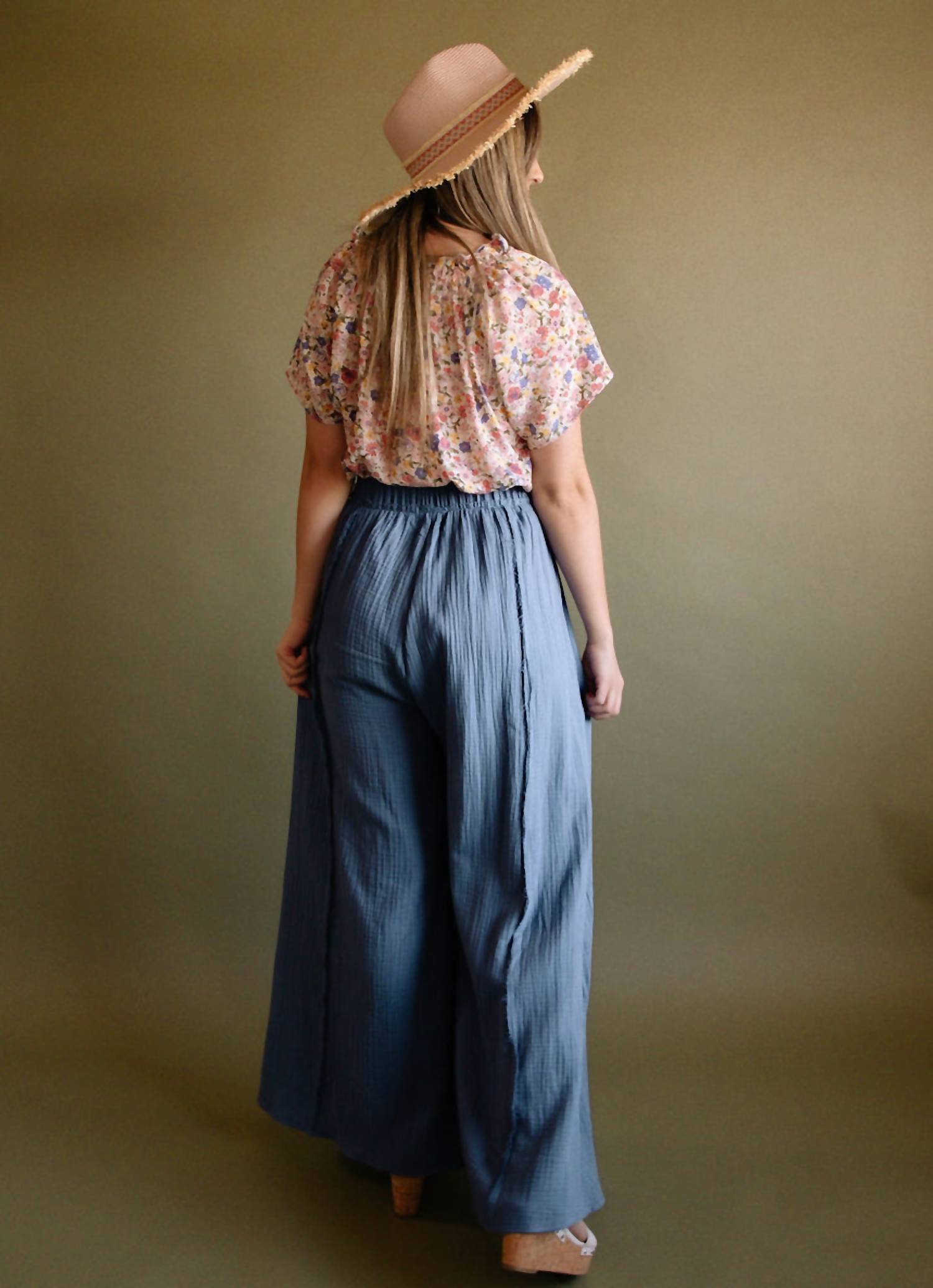 Geegee - Chicory Gauze Palazzos Wide Leg Pants