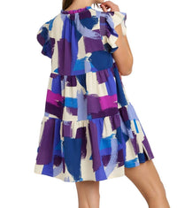 Umgee - Brushstroke Smocked Flutter Sleeve Dress