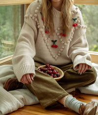 Miou Muse - Cherry Popcorn Trim Sweater