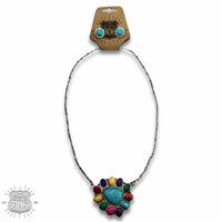 Pink Panache - Women's Stone Triangle Necklace & Stud Earring Set