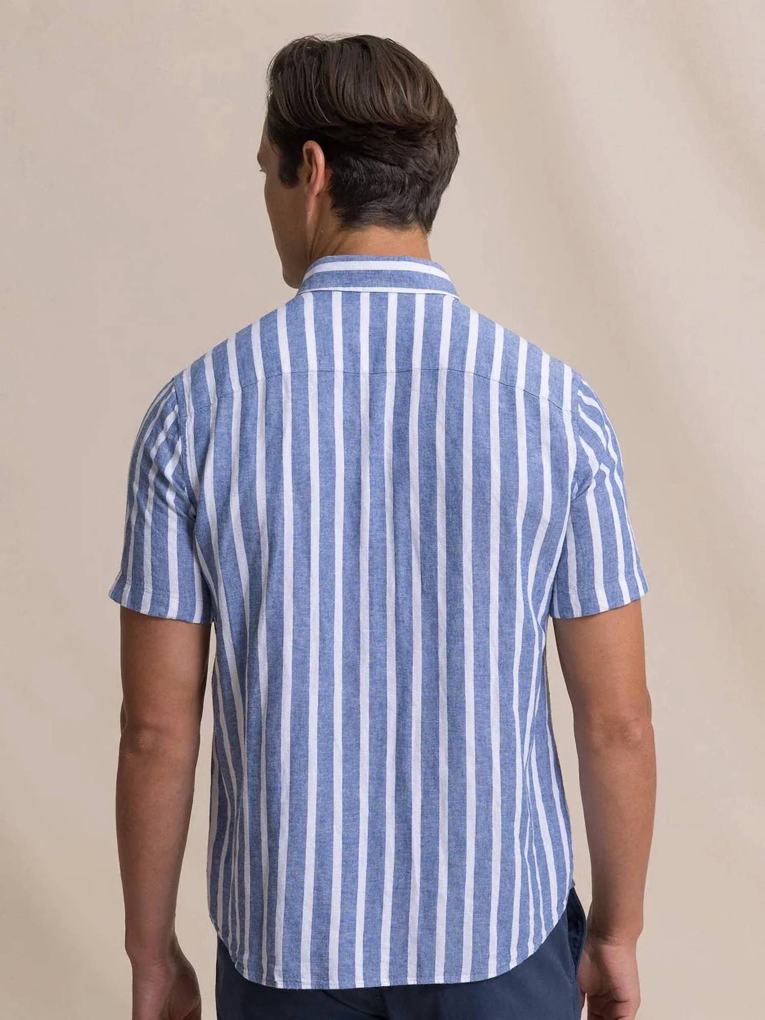 Southern Tide - Seamark Stripe Linen Rayon Short Sleeve Sport Shirt