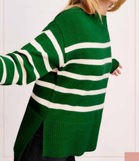 La Miel - Super Soft Striped Mock Neck Loose Fit Sweater