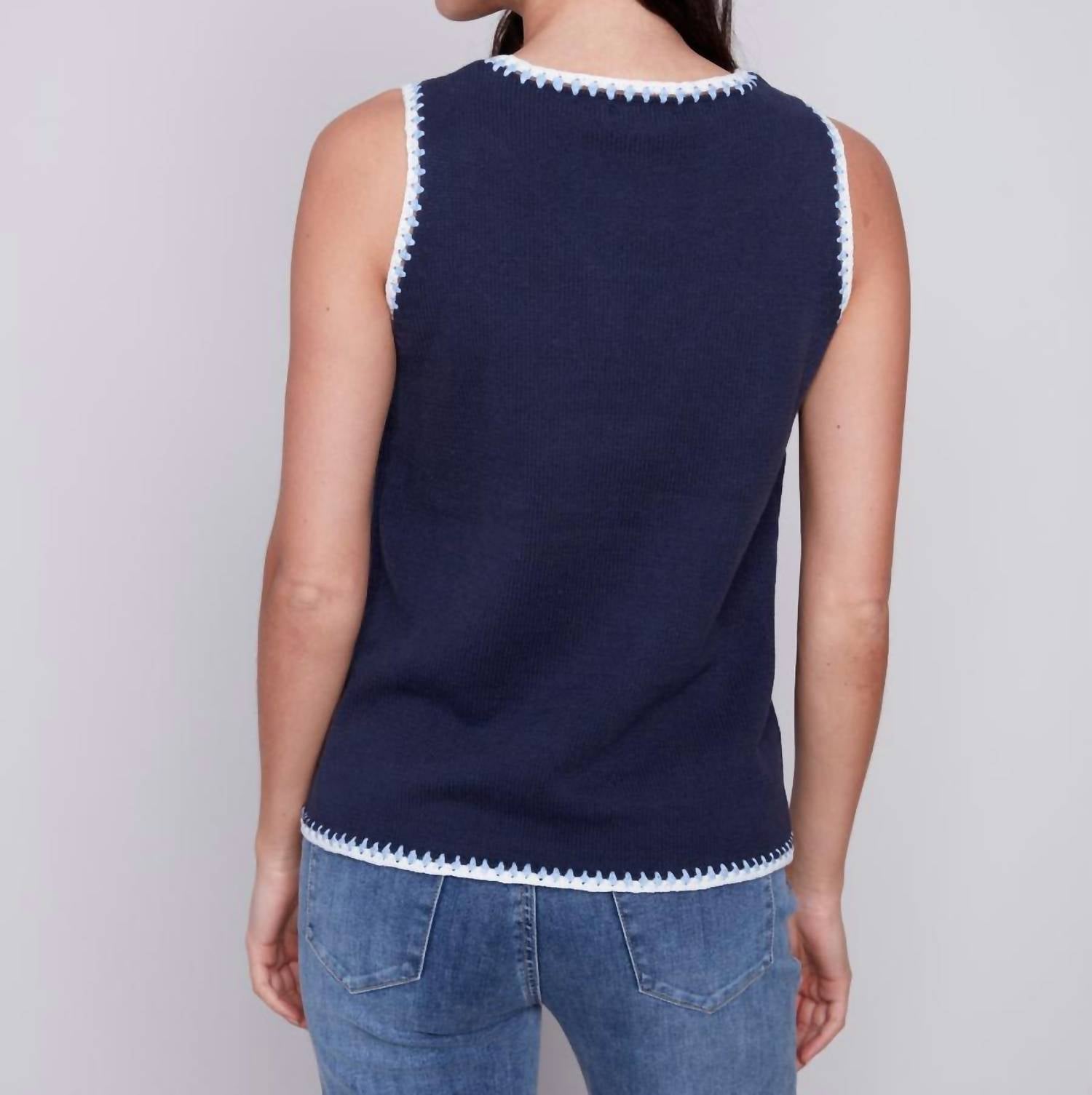 Charlie B - Crewneck Knitted Contrast Tank Top