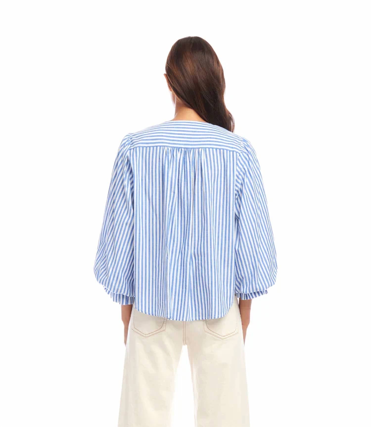 Karen Kane - Starling Stripe Layered Sleeve Shirred Blouse