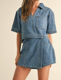 Miou Muse - Denim Shirt And Skort Set