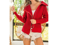 Bibi - Front Zip Up High Neck Sweater Jacket