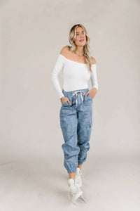 Ampersand Ave - Floral Denim Jogger Cargo Pants