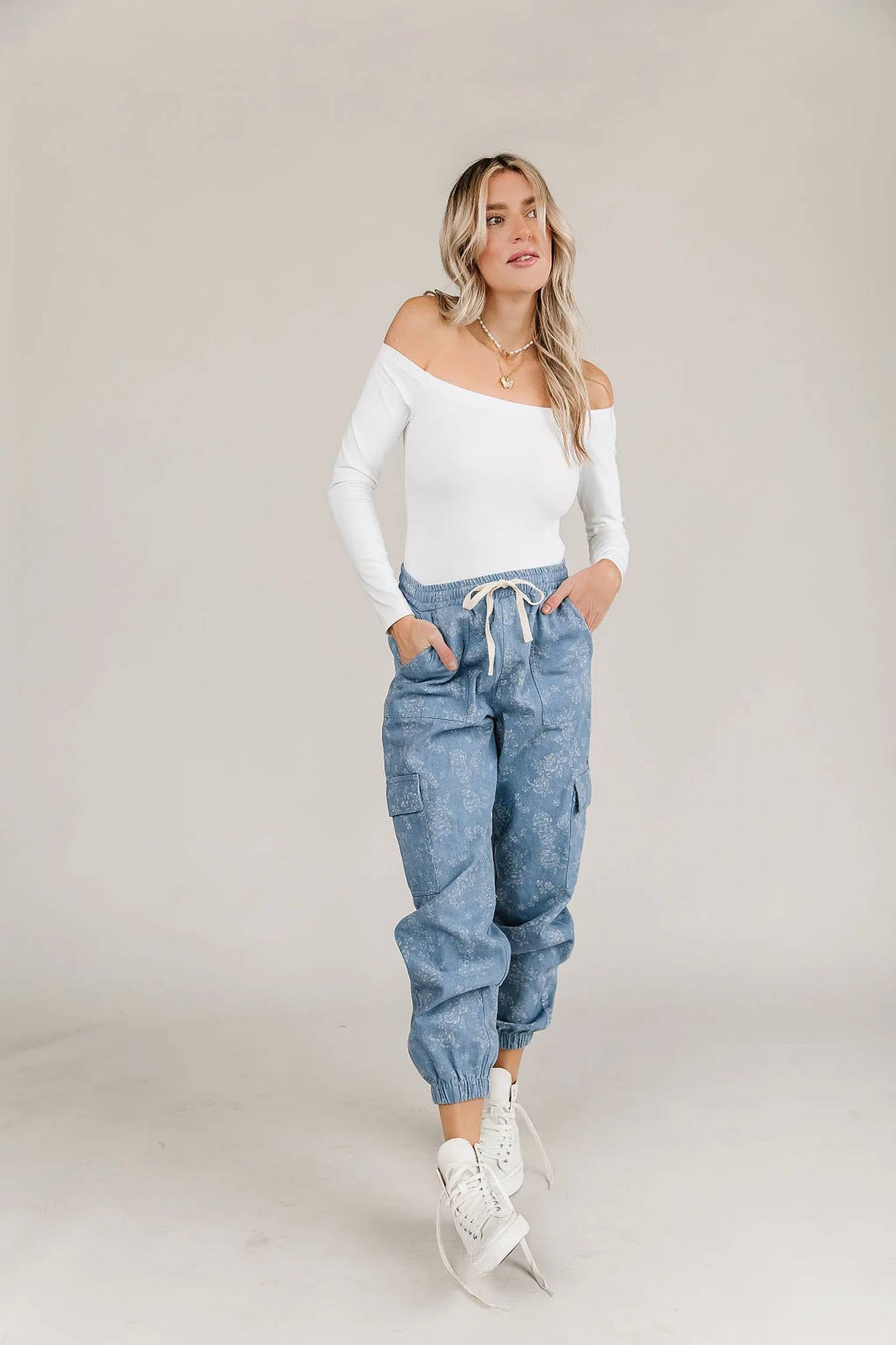Ampersand Ave - Floral Denim Jogger Cargo Pants