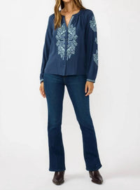 Mint - Sky Blooms Embroidered Raglan Button Blouse