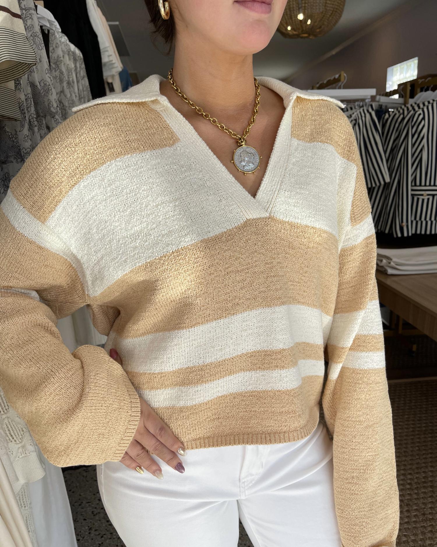 MON RENN Women's Cosmo Knit Top in panacotta - women's long sleeve top - alternate view