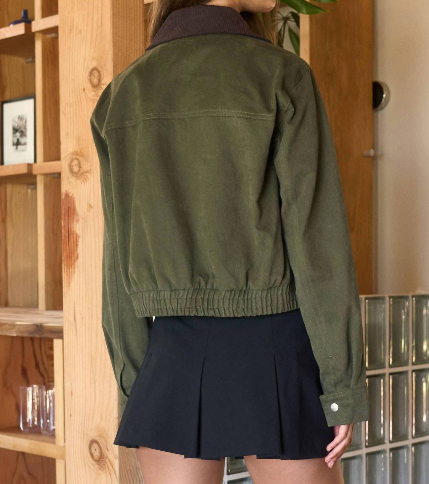 The Workshop Studio - Kenia Contrast Collar Corduroy Zip-Up Jacket