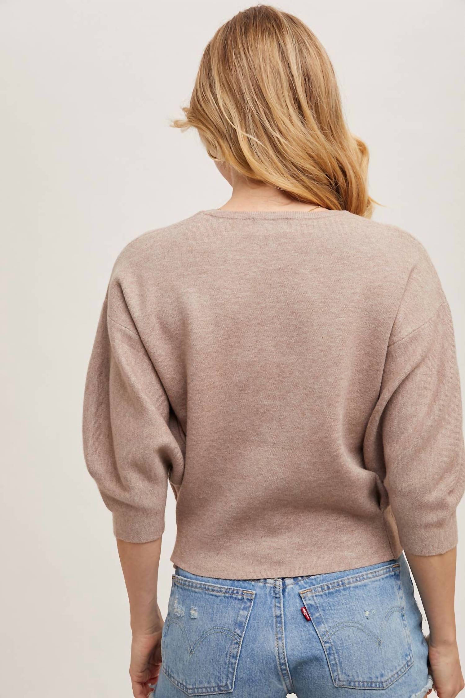Bluivy - Puffed 3/4 Sleeved Knit Sweater
