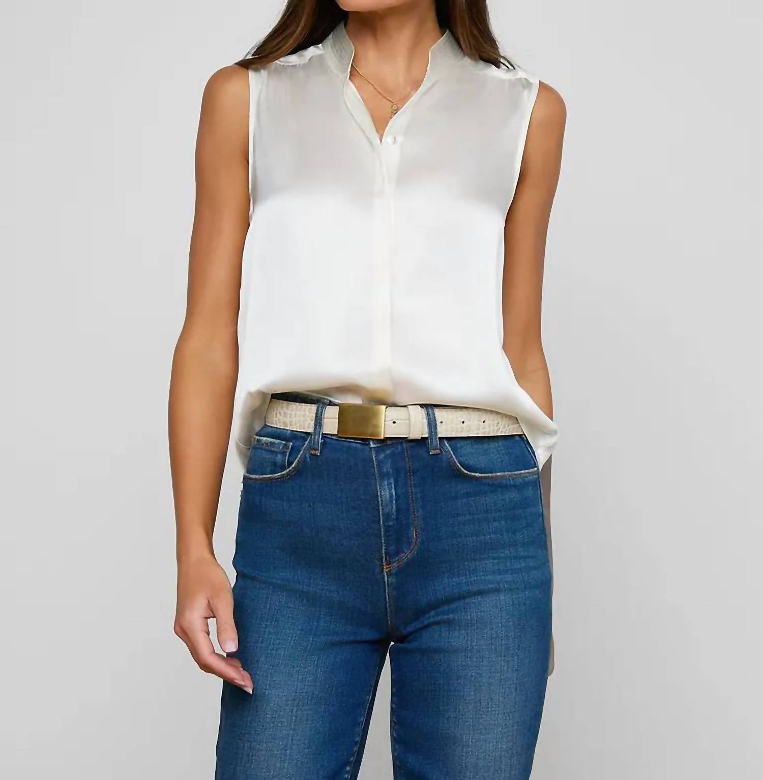L'Agence - PHOEBE SLEEVELESS BAND COLLAR BLOUSE