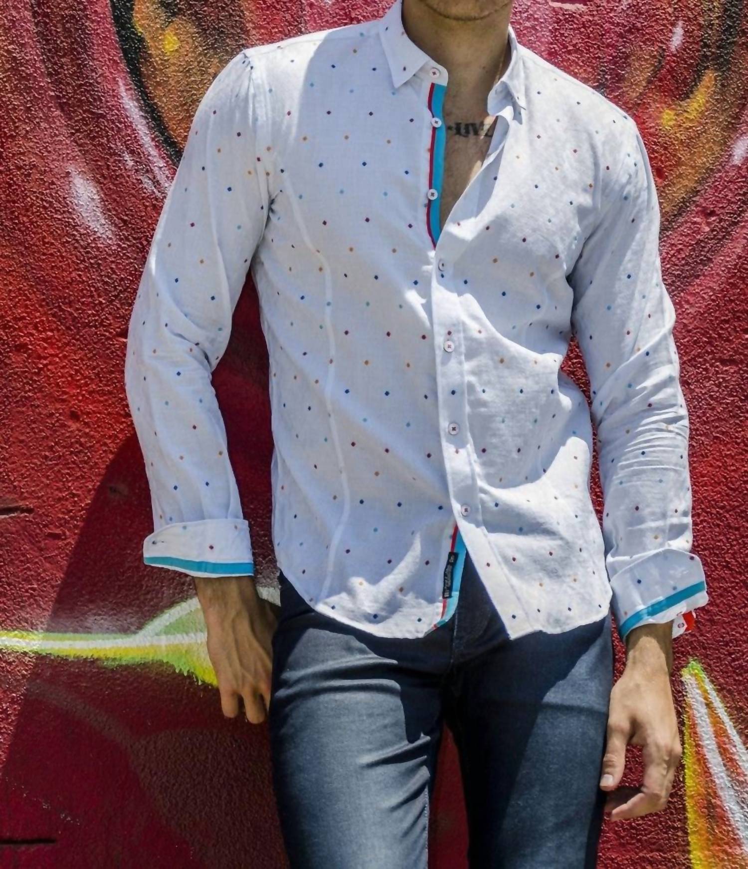 Eight X - Fill Coupe Button Down Jacquard Shirt With Accent Trim