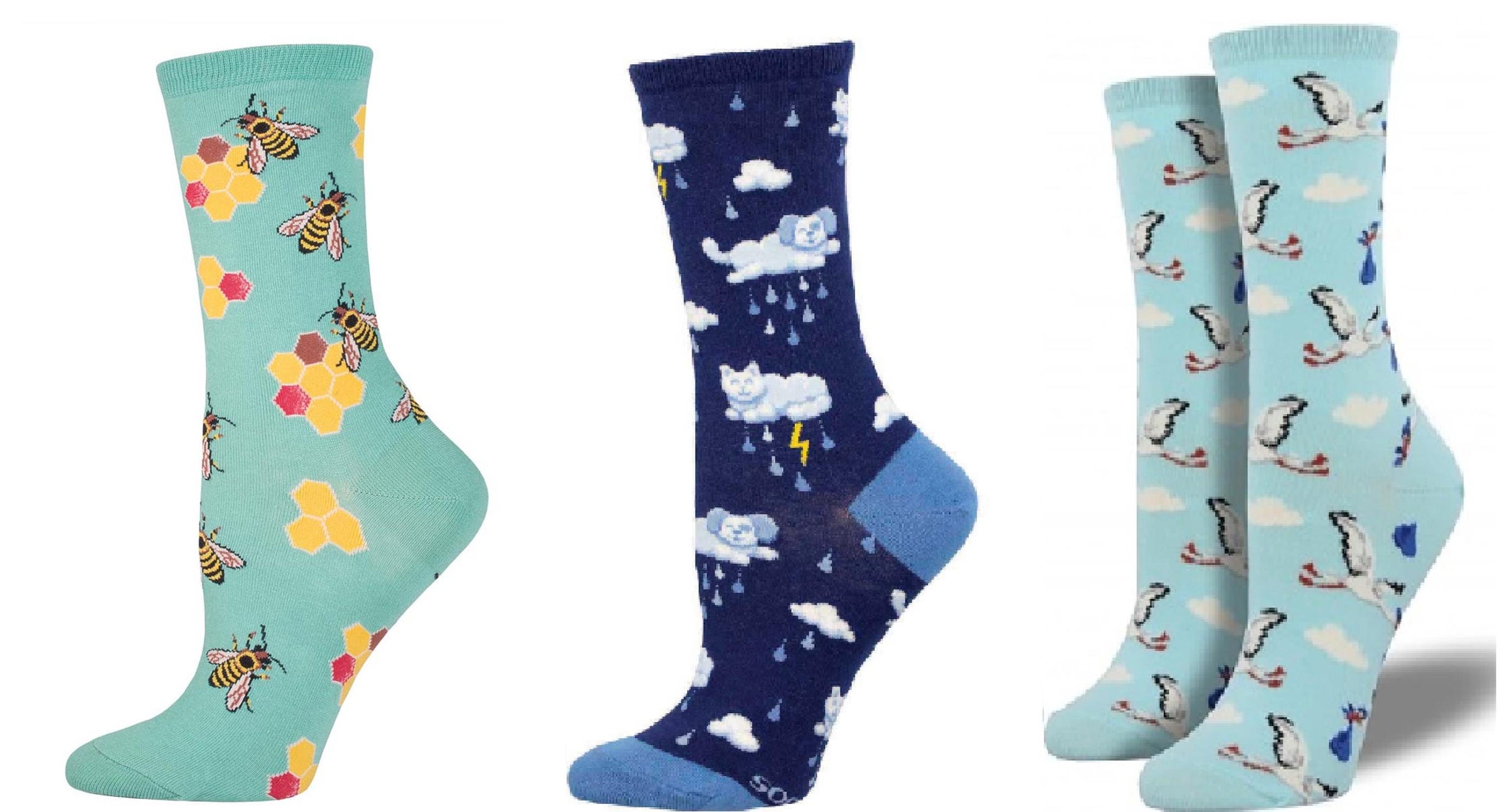 Socksmith - Women's Busy Bees & Raining Cats And Dogs & Special Delivery Socks - Set Of 3 Pair