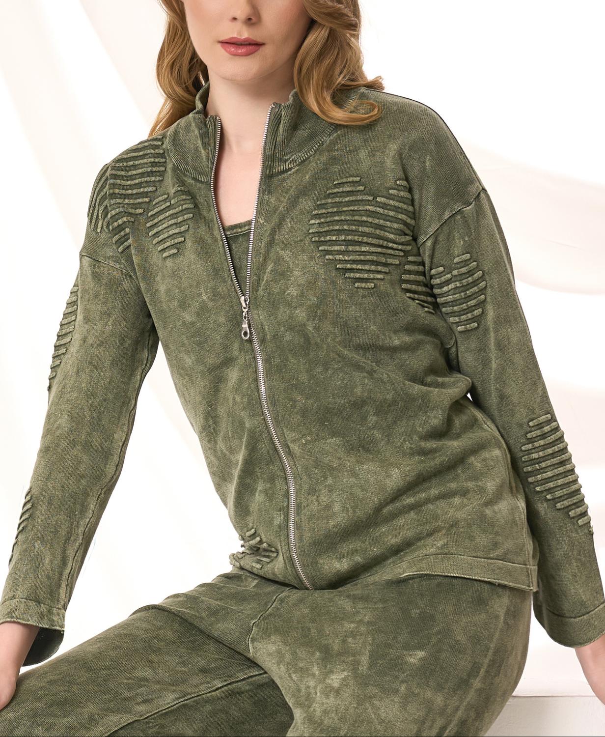 Angel Apparel Zip Up Heart Jacket in army - women's jacket
