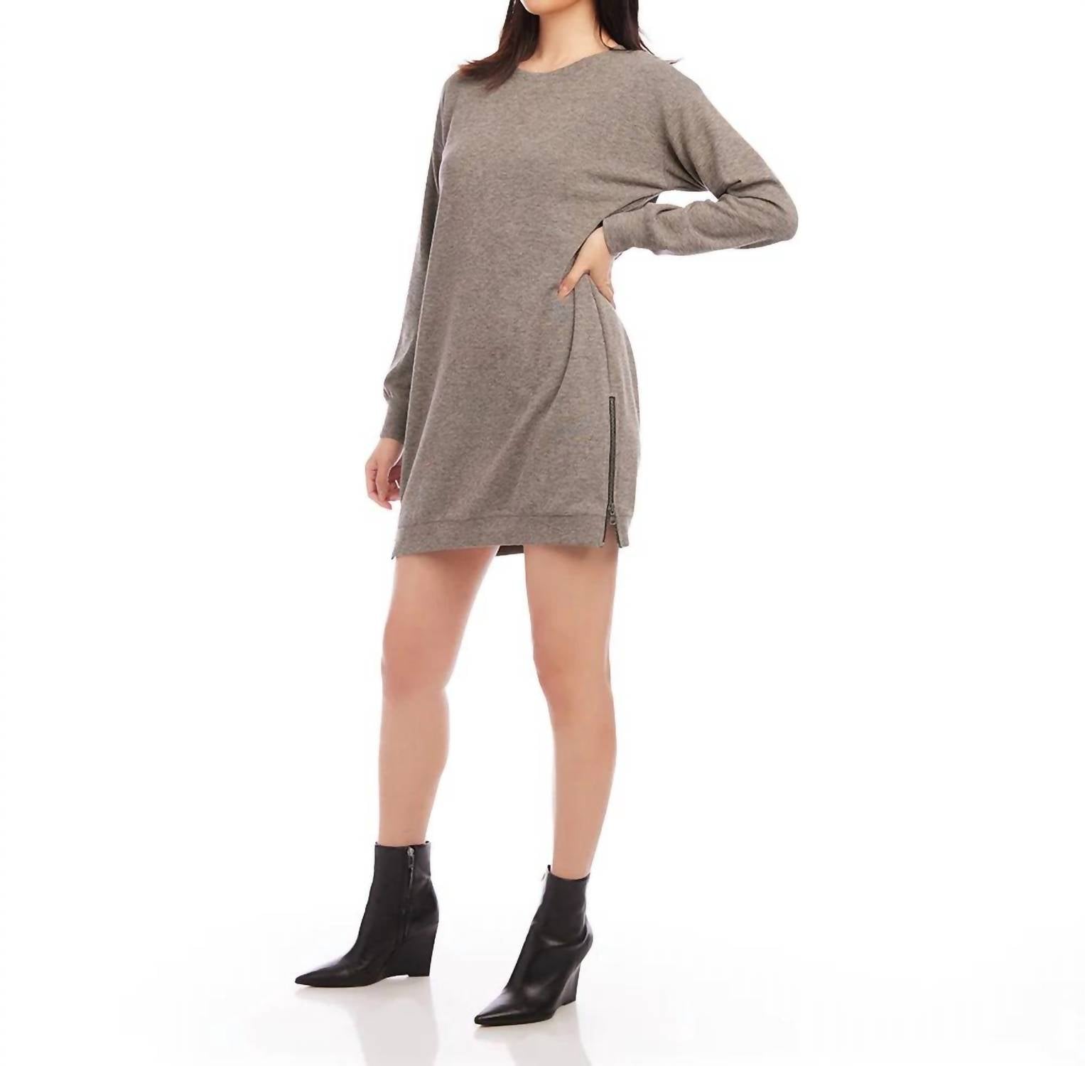 Karen Kane Tammy Zipper Detail Dress in heathered taupe - women's dress - alternate view