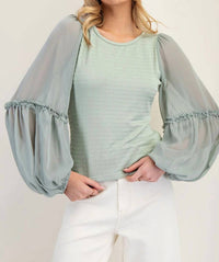 Ee:Some - Sheer Bubble Sleeve Blouse