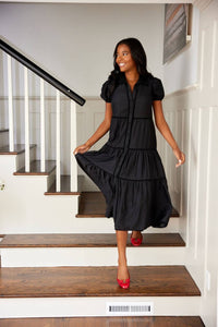Sail To Sable - Puff Sleeve Midi Shirt Dress