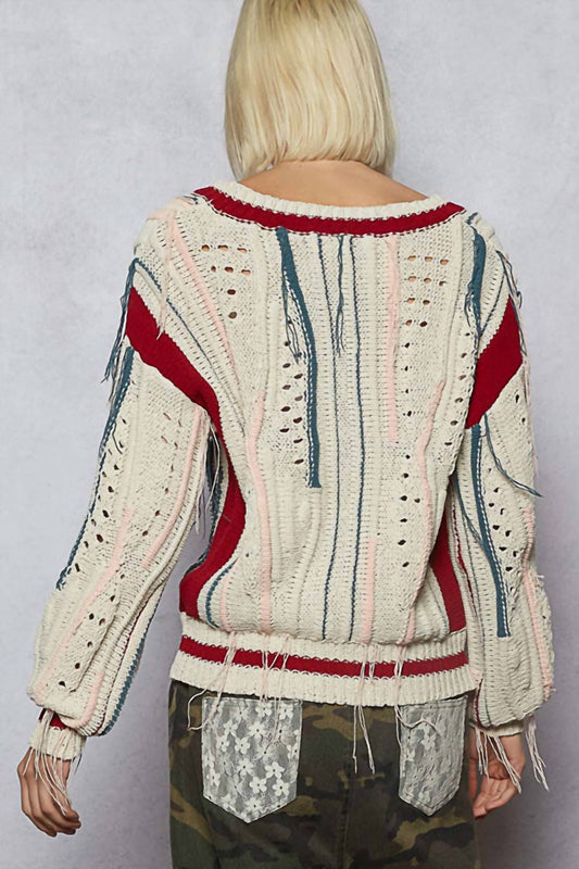 Pol - Bristol Oversized Distressed Cable Fisherman Sweater