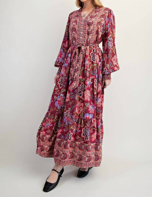 Easel - Challis Tie Waisted Maxi Dress