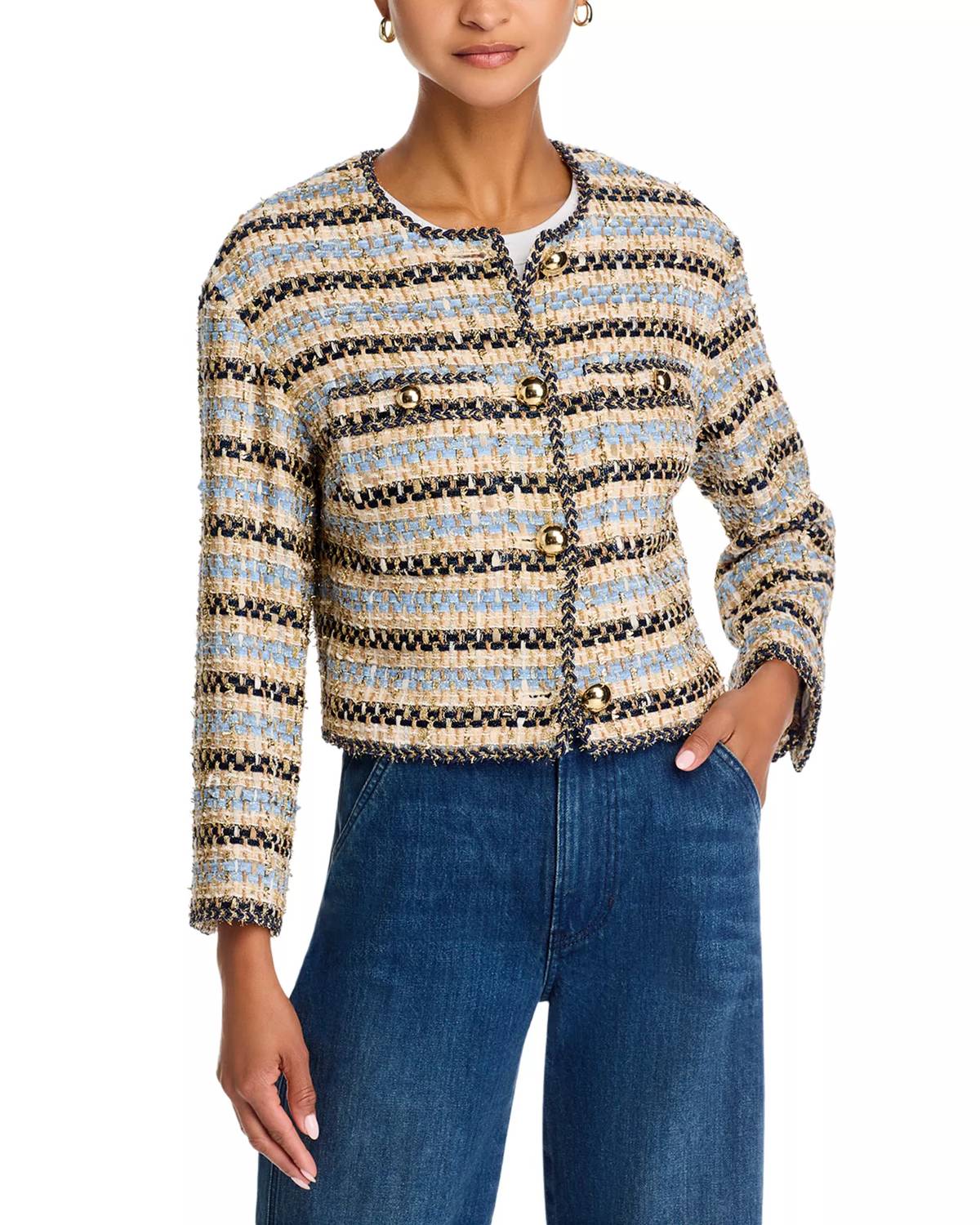 Veronica Beard Sumira Jacket in blue ivory - women's jacket - detail view