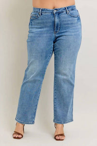 Judy Blue - Women's Mid Rise Tummy Control Vintage Wash Straight Leg Jeans