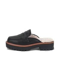 YELLOWBOX Women's Shareen Shearling Loafer Mule in black - women's flats - detail view