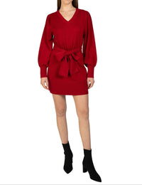 Love Token - Short Knit Mini Sweater Dress With Tie