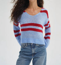 LNA Lucca Stripe Sweater in crimson sky - women's sweater - alternate view