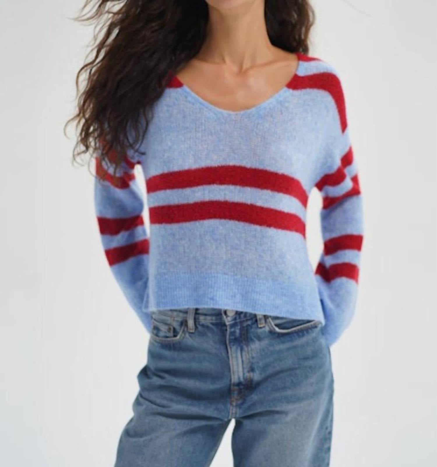 LNA Lucca Stripe Sweater in crimson sky - women's sweater - alternate view