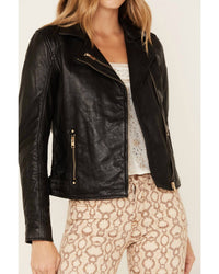 MAURITIUS Love And Peace Studded Leather Jacket in black - women's jacket - alternate view