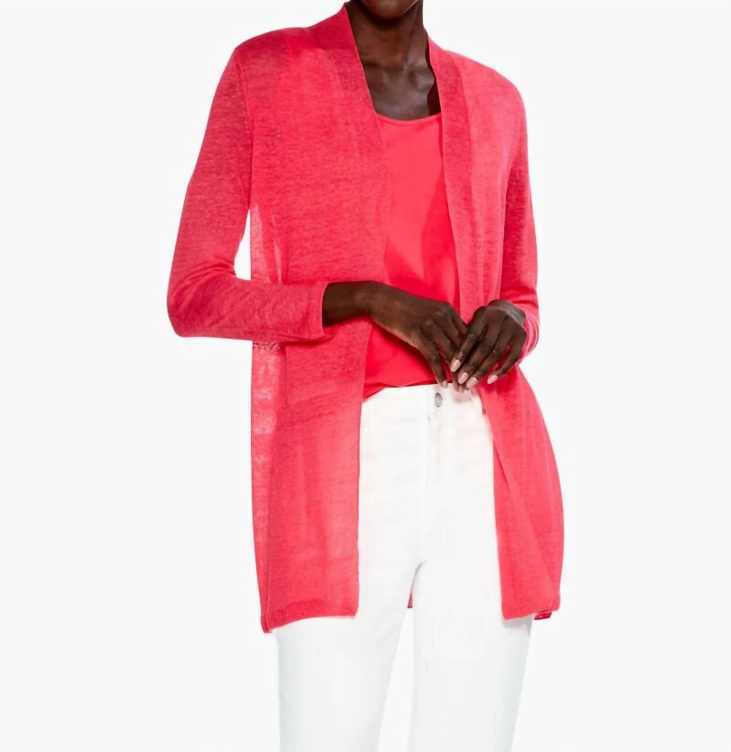 Nic + Zoe Pippa Lightweight Long Back Of The Chair Cardigan in paradise pink - women's cardigan - detail view